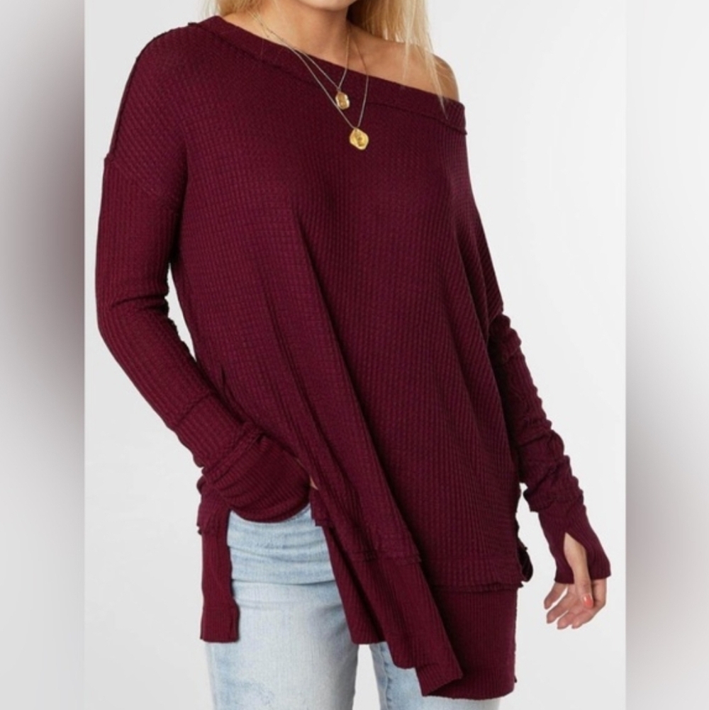 Free People . We The Free North Shore Thermal With Thumb Holes. Burgundy